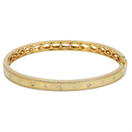 14k Yellow Gold Pave Border Diamond Bangle