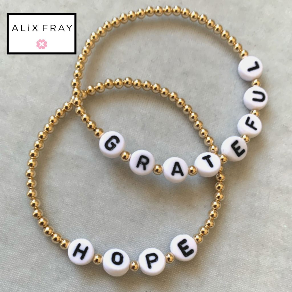 Beaded “Grateful” & "Hope" Ball Bracelet