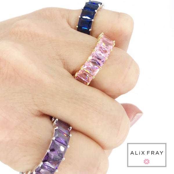 Colored Emerald Cut Eternity Band