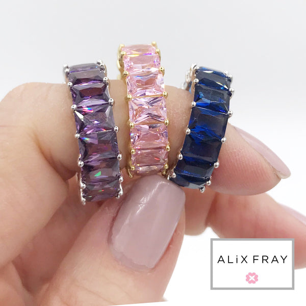 Colored Emerald Cut Eternity Band