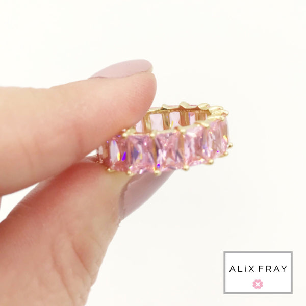 Colored Emerald Cut Eternity Band