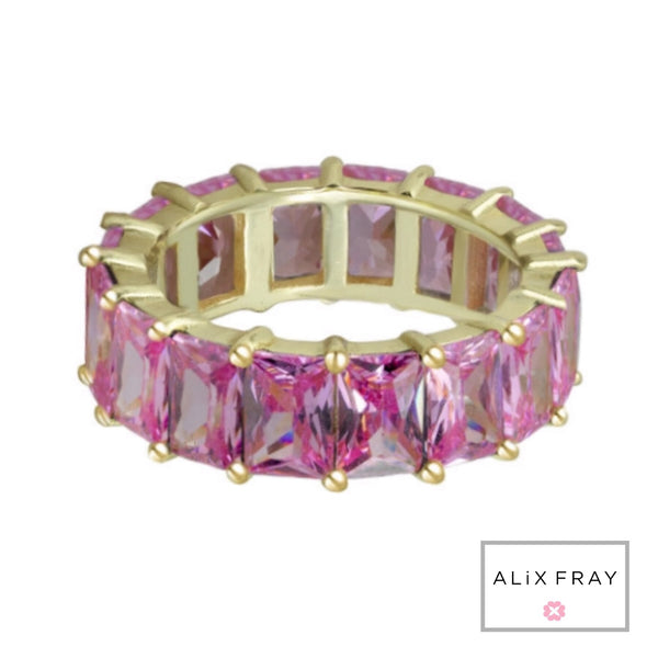 Colored Emerald Cut Eternity Band
