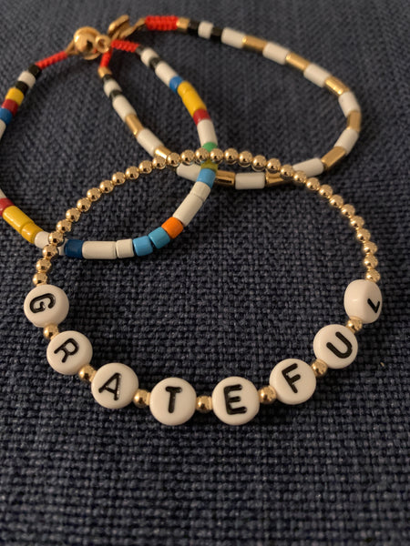 Beaded “Grateful”  & "Hope" Ball Bracelet