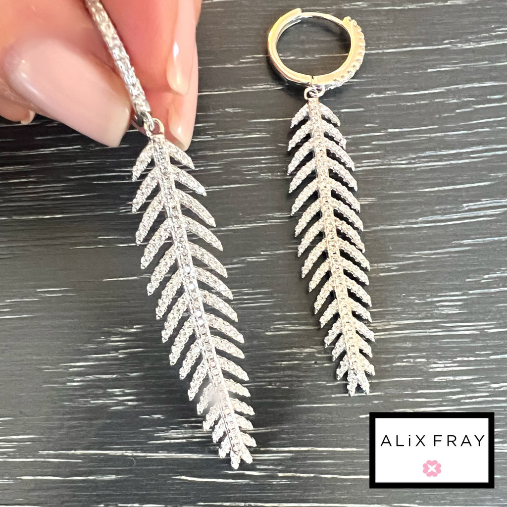 Hanging Feather CZ  Earrings