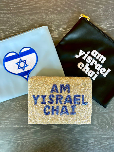 Am Yisrael Chai & Israel Flag Beaded Bag