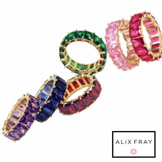 Colored Emerald Cut Eternity Band