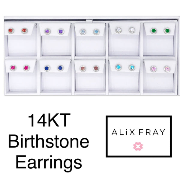 14Kt Halo Birthstone Earrings